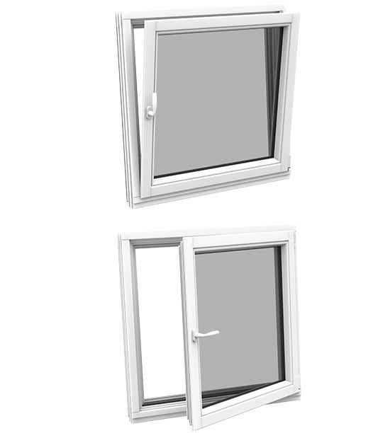 Dreh Kipp Fenster - gekippt und vollständig geöffnet